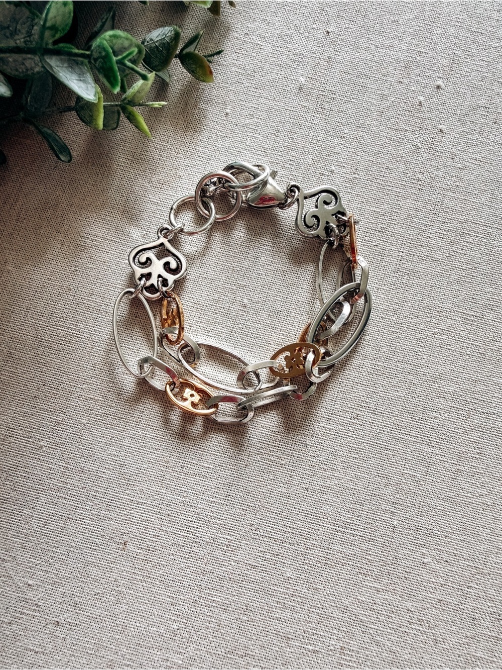 Brighton Two Tone Silver Gold Scroll Link Bracelet Mixed Metal